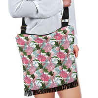 Hawaii Pink Monstera And Green Tropical Leaves White Crossbody Boho Handbag - Polynesian Pride
