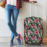 Tropical Flowers Palm And Leaves Luggage Cover - Polynesian Pride