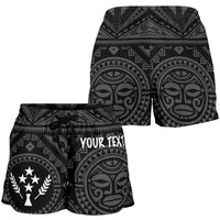 Kosrae Personalised Women's Shorts - Kosrae Flag In Polynesian Tattoo Style (Black) - Polynesian Pride