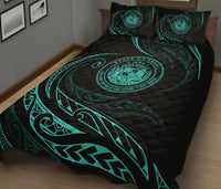 Hawaii Coat Of Arms Quilt Bed Set - Turquoise - Frida Style - Polynesian Pride