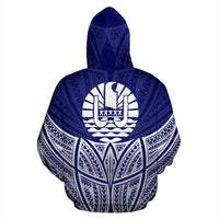 Tahiti Polynesian Custom Zip up Hoodie Blue Pride Map and Seal - Polynesian Pride