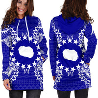 Cook Islands Polynesian Hoodie Dress Map Blue - Polynesian Pride