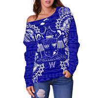 Fiji Polynesian Shoulder Sweater Map Blue - Polynesian Pride