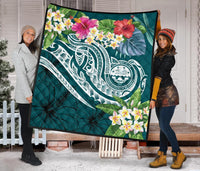 FSM Polynesian Premium Quilt - Summer Plumeria (Turquoise) - Polynesian Pride