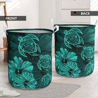 Hibiscus Turtles Hawaii Laundry Basket Turquoise AH - Polynesian Pride