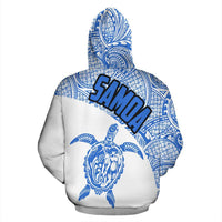 Samoa Zip up Hoodie Samoa Turtle Mermaid Polynesian Tattoo White Blue - Polynesian Pride