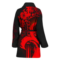 Guam Women's Bathrobe - Hibiscus And Wave Red - Polynesian Pride