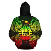 French Polynesia Polynesian ll Over Hoodie Map Reggae - Polynesian Pride