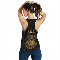 Hawaii Kakau Polynesian Coat Of Arms Women's Racerback Tank - Gold - Polynesian Pride