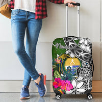 Nauru Luggage Covers White - Turtle Plumeria Banana Leaf Crest - Polynesian Pride