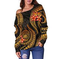 American Samoa Polynesian Off Shoulder Sweater - Gold Plumeria - Polynesian Pride