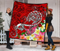 Polynesian Premium Quilt - Turtle Plumeria Red Color - Polynesian Pride