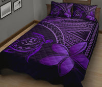 Hawaiian Turtle Plumeria Kakau Polynesian Quilt Bedding Set Purple - Polynesian Pride