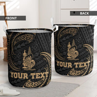 New Caledonia Polynesian Custom Personalised Laundry Basket - Gold Tribal Wave - Polynesian Pride