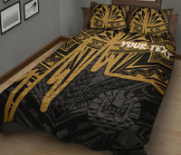 Tahiti Personalised Quilt Bed Set - Tahiti Seal In Heartbeat Patterns Style (Gold) - Polynesian Pride
