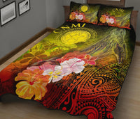 CNMI Quilt Bed Set - Humpback Whale with Tropical Flowers (Yellow) - Polynesian Pride