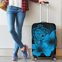 Hawaii Hibiscus Luggage Cover - Turtle Map - Traffic Blue - Polynesian Pride