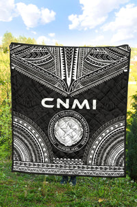 Northern Mariana Islands Premium Quilt - CNMI Seal Polynesian Chief Black Version - Polynesian Pride