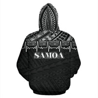 Samoa Polynesian All Over Zip up Hoodie Black White Heartbeat Style - Polynesian Pride
