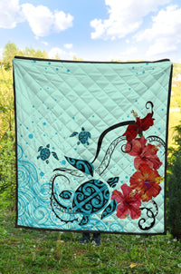 Sea Turtle Hibiscus Premium Quilt - Polynesian Pride