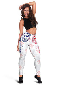 Hawaiian Kanaka Women's Leggings Flag Nation Demodern White AH - Polynesian Pride