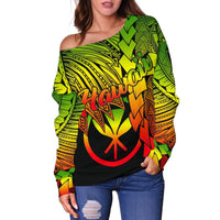 Polynesian Hawaii Women's Off Shoulder Sweater - Tribal Wave Tattoo Reggae - Polynesian Pride