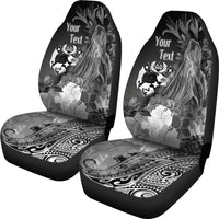 Tonga Custom Personalised Car Seat Covers - Humpback Whale with Tropical Flowers (White) - Polynesian Pride