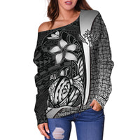 Kosrae Micronesia Women Off Shoulder Sweater White - Turtle With Hook - Polynesian Pride