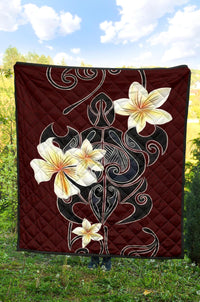 Turtle Poly Tribal Plumeria Red Premium Quilt - Polynesian Pride