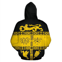 Fiji Tapa Zip Hoodie Coat of Arms Shield Yellow - Polynesian Pride