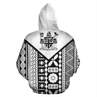 Fiji Tapa Rugby Zip up Hoodie Fiji Rugby Flag Coat of Arms Pattern - Polynesian Pride