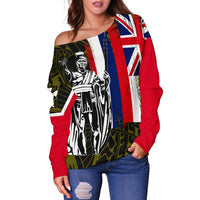 Hawaii Flag Flag Polynesian Women's Off Shoulder Sweater - Yellow - Polynesian Pride