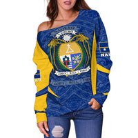 Nauru Polynesian Off Shoulder Sweater (Women) - Nauru Spirit (Blue) - Polynesian Pride