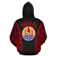 Tahitian Hoodie Tahiti Coat of Arms Polynesian Tattoo Black - Polynesian Pride