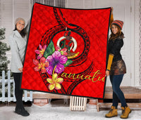 Vanuatu Polynesian Premium Quilt - Floral With Seal Red - Polynesian Pride