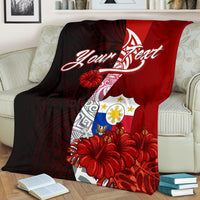 Philippines Polynesian Custom Personalised Premium Blanket - Coat Of Arm With Hibiscus - Polynesian Pride