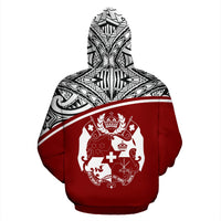 Tonga All Over Custom Hoodie Red Curve - Polynesian Pride