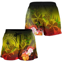 Custom Personalised Chuuk Women's Shorts - Humpback Whale with Tropical Flowers (Yellow) - Polynesian Pride