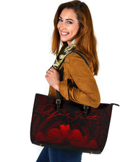 Personalised - Hawaii Royal Hibiscus Polynesian Tribal Large Leather Tote Bag Red AH - Polynesian Pride