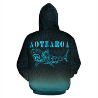 Maori Shark Aotearoa Zip Hoodie Blue - Polynesian Pride