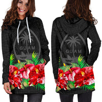 Guam Polynesian Women's Hoodie Dress Black Hibiscus - Polynesian Pride