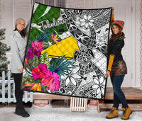 Tokelau Premium Quilt White - Turtle Plumeria Banana Leaf - Polynesian Pride