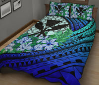 Kanaka Maoli (Hawaiian) - Quilt Bed Set Lauhala Polynesian Hibiscus Blue - Polynesian Pride