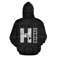 Polynesian Kakau Kanaka Map of Hawaii Zip Hoodie White - Polynesian Pride