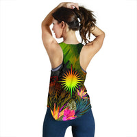 Marshall Islands Polynesian Women's Racerback Tank - Hibiscus and Banana Leaves - Polynesian Pride