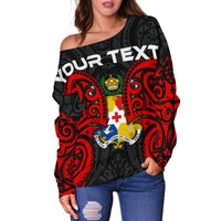 Tonga Polynesian Custom Personalised Women's Off Shoulder Sweater - Tongan Spirit - Polynesian Pride