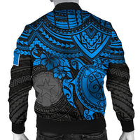 Northern Mariana Islands Polynesian Bomber Jacket (Men) - Blue Turtle - Polynesian Pride