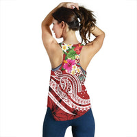 Papua New Guinea Polynesian WOmen's Racerback Tank - Summer Plumeria (Red) - Polynesian Pride