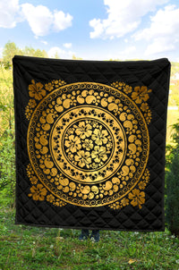 Hibiscus Gold Circle Tapestry Premium Quilt - Polynesian Pride