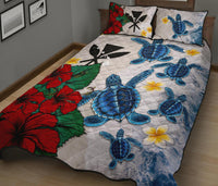 Kanaka Maoli (Hawaiian) Quilt Bed Set - Aloha Sea Turtles Hibiscus - Polynesian Pride